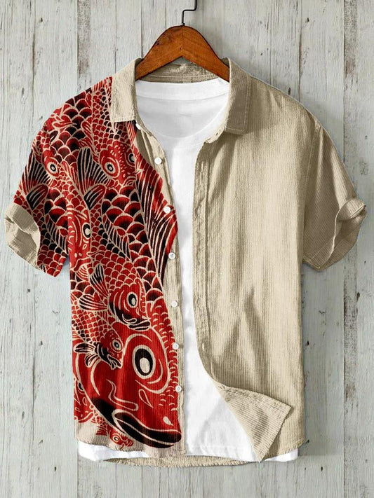 Vintage Red Koi Art Linen Blend Cozy Shirt