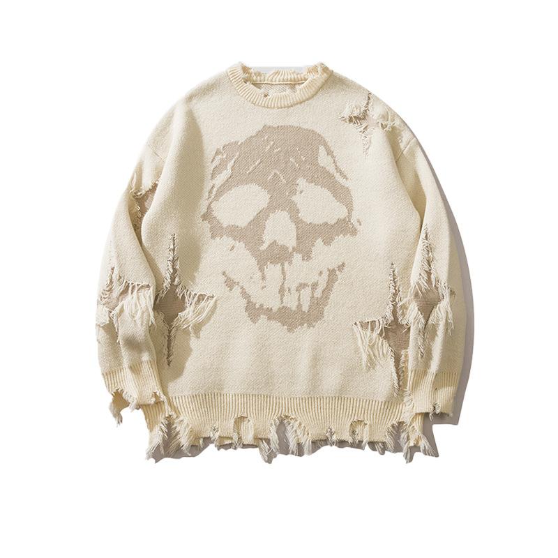 Men's trendy skull ripped knitted sweater