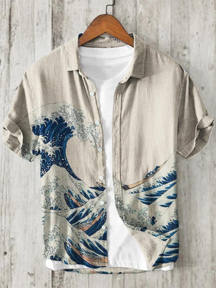 The Great Wave off Kanagawa Linen Blend Shirt