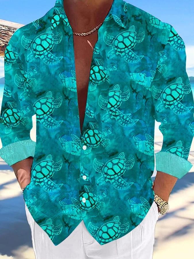 Men's Casual Hawaiian Turtle Print Lapel Shirt