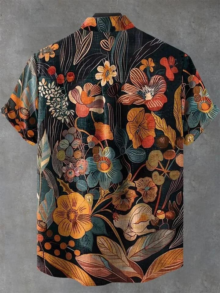 Vintage Flower Art Print Casual 100% Cotton Shirt