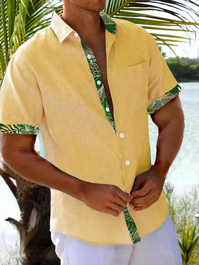 Men's Tropical Floral Print Resort Casual Shirt (With Pockets)