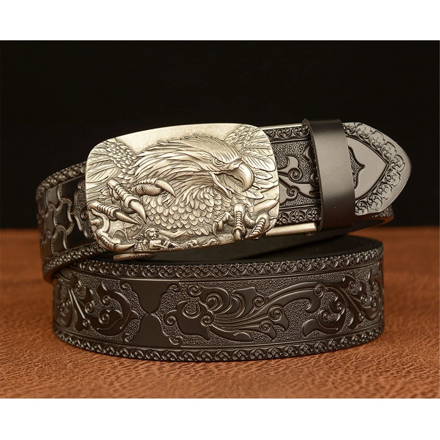 Eagle Automatic Buckle Men's Belt Real Leather Personality Carved Belt