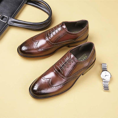 Round Toe Leather Shoes Men's Carved Derby Shoes Office Wedding Shoes