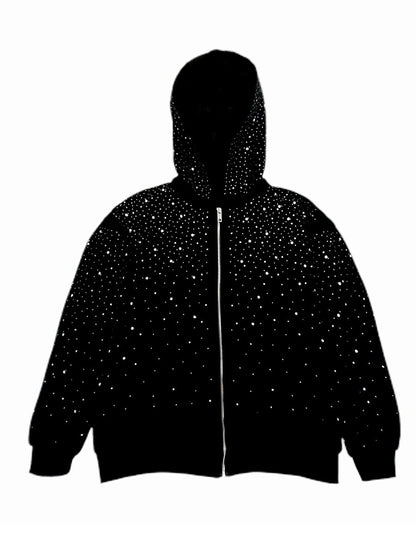 Rhinestone Sparkle Zip Up Fleece-lined Hoodies