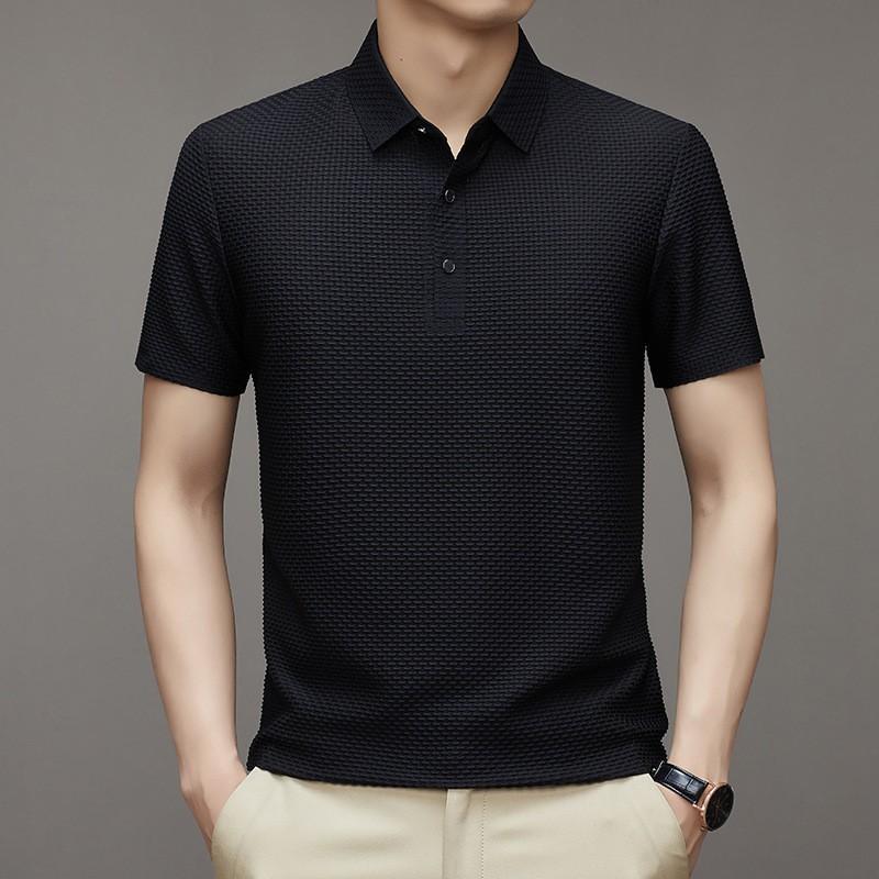 2024 Summer New Solid Color Simple Men's Lapel Button Polo Shirt