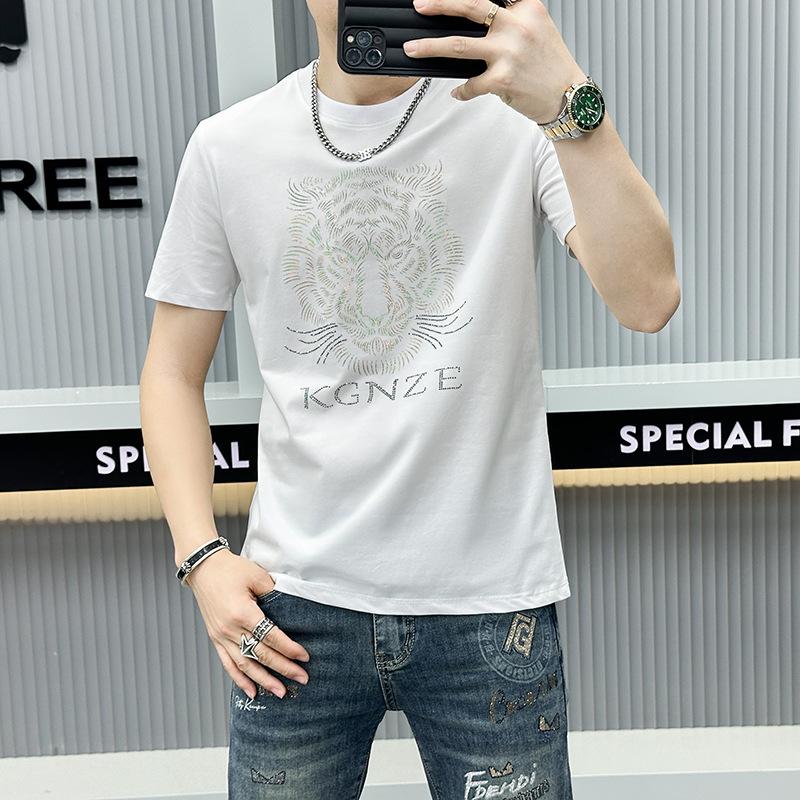 Men's Summer Tiger Rhinestone Ice Silk T-shirt