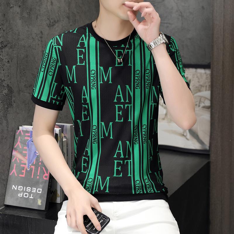 Summer Men's Casual Ice Silk Letter T-shirt