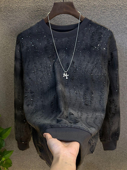 Fashion Sequin Casual Men's Hole Fleece-lined Sweatshirt