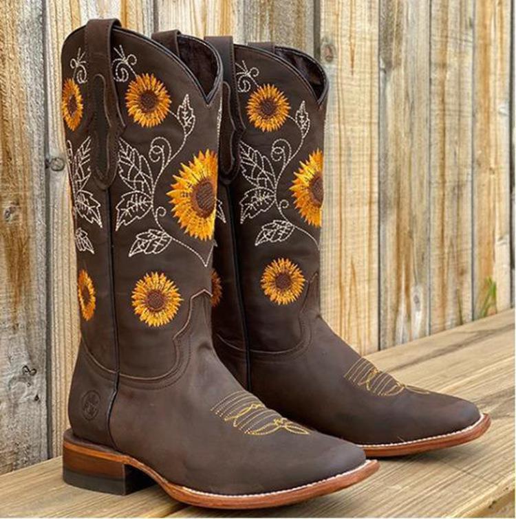 Sunflower Embroidered Western Cowboy Boots