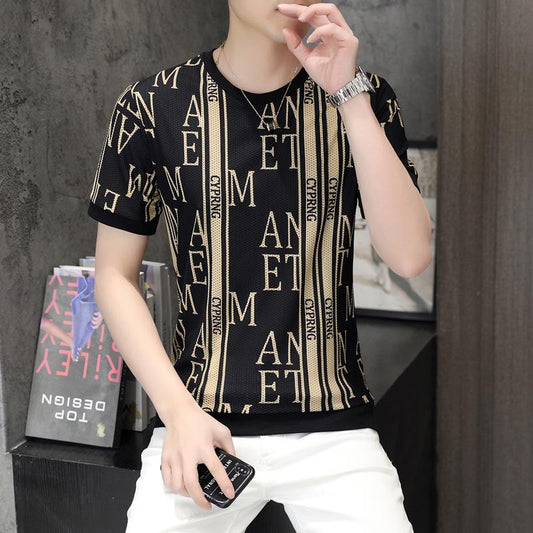 Summer Men's Casual Ice Silk Letter T-shirt