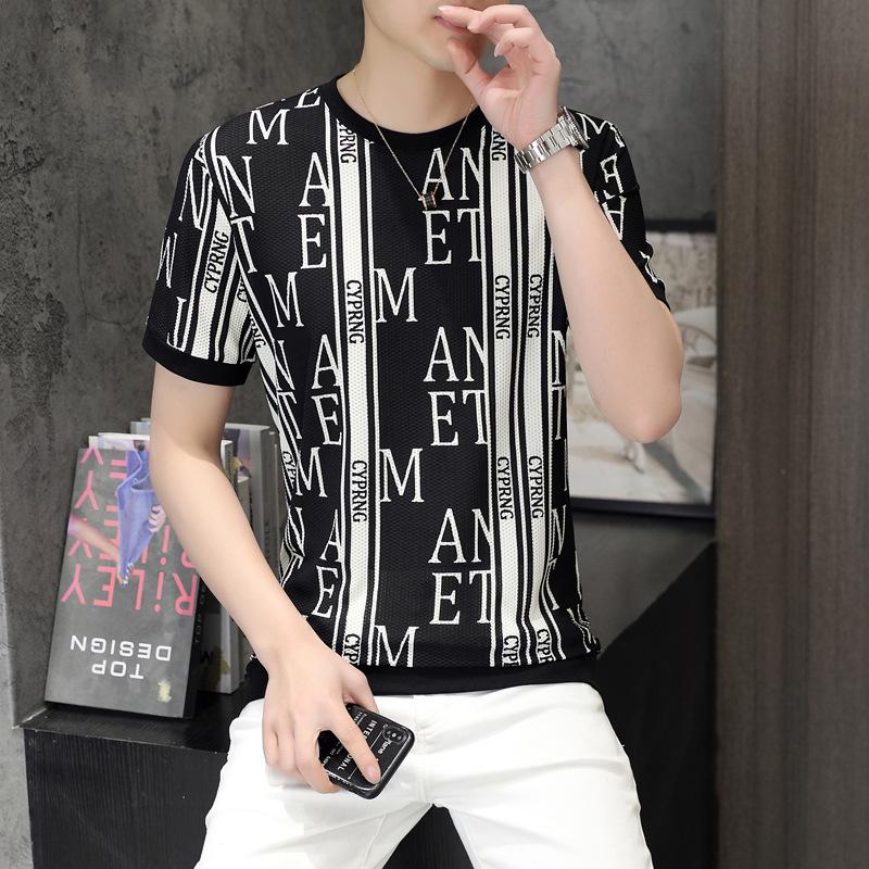 Summer Men's Casual Ice Silk Letter T-shirt