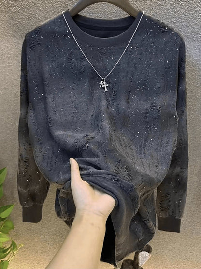 Fashion Sequin Casual Men's Hole Fleece-lined Sweatshirt