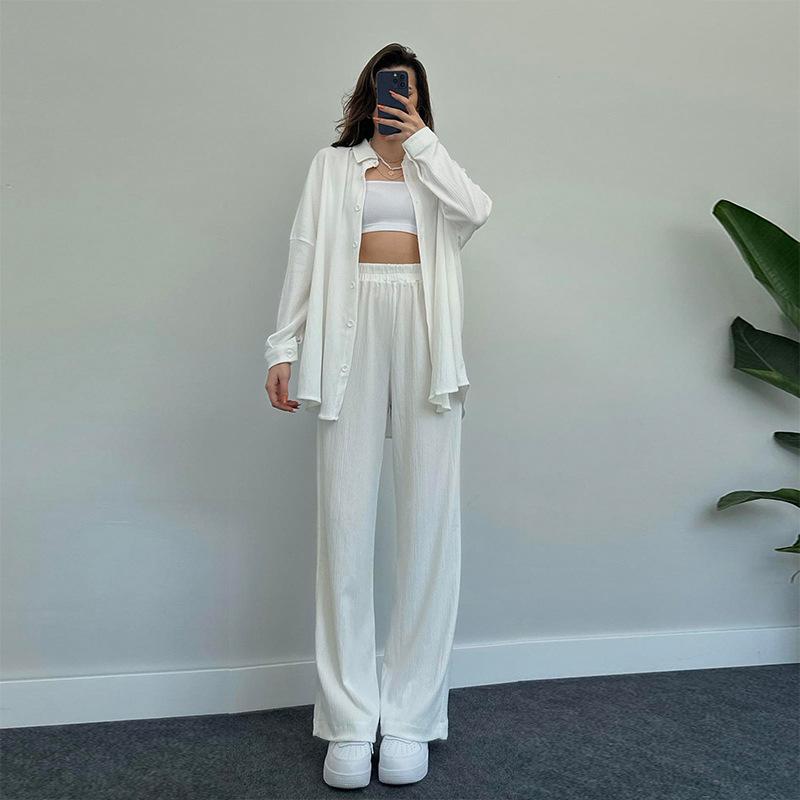 New women's long-sleeved shirt jacket wide-leg pants suit