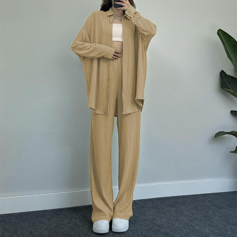 New women's long-sleeved shirt jacket wide-leg pants suit