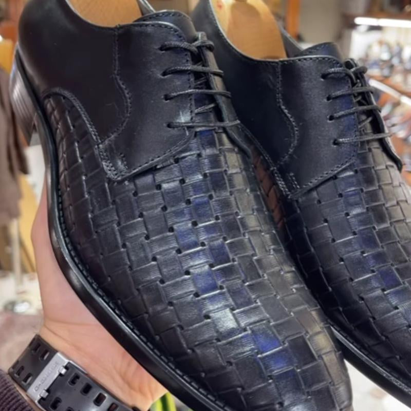 Men's Woven Lace-up Leather Shoes