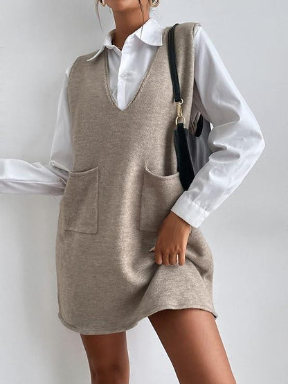 V Neck Sleeveless Sweater Dress