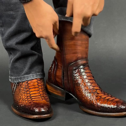 Men's Retro Croc-Print Western Boots