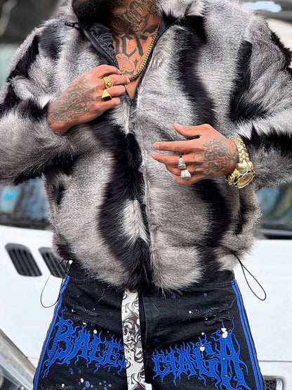 Men's Leopard Print Faux Fur Plush Coat