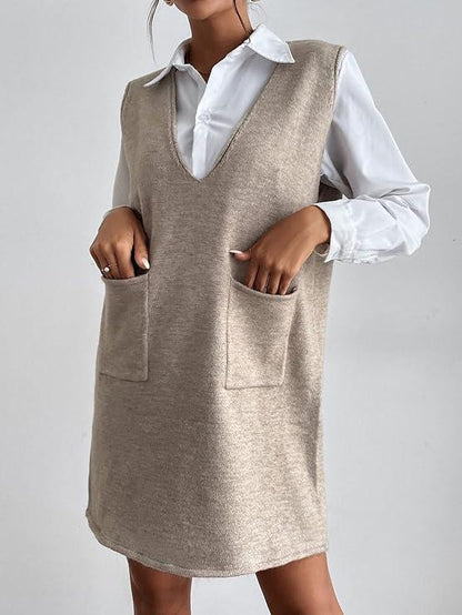 V Neck Sleeveless Sweater Dress