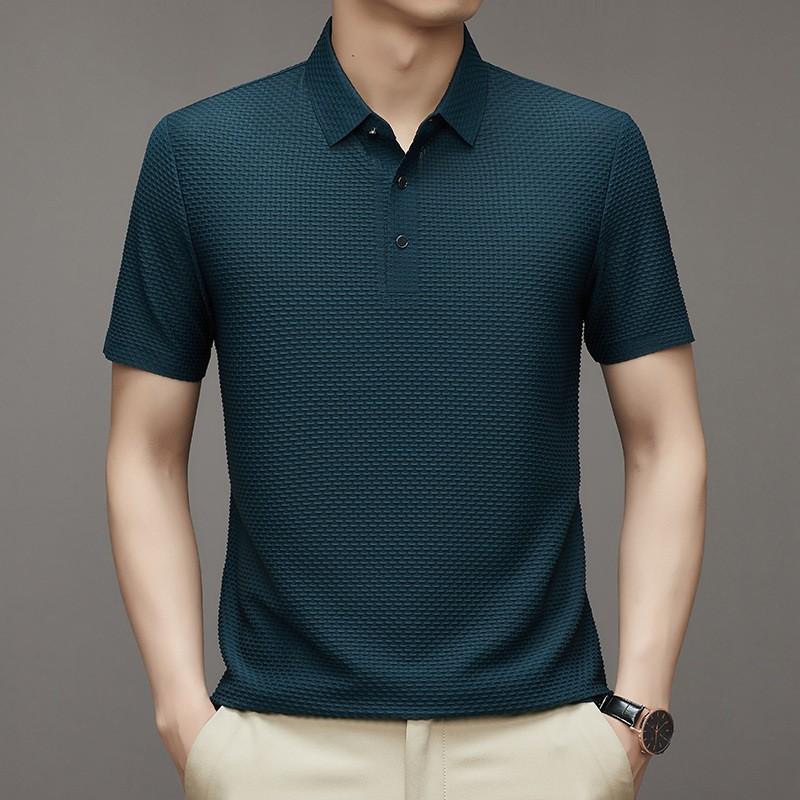 2024 Summer New Solid Color Simple Men's Lapel Button Polo Shirt