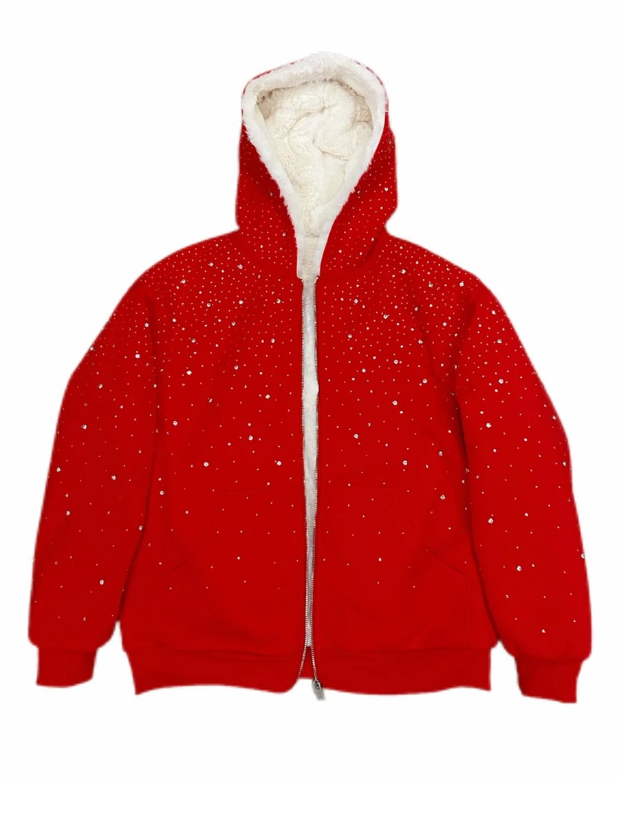 Rhinestone Sparkle Zip Up Fleece-lined Hoodies