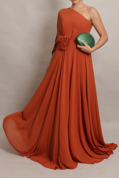 Long One-shoulder Dress With Cape