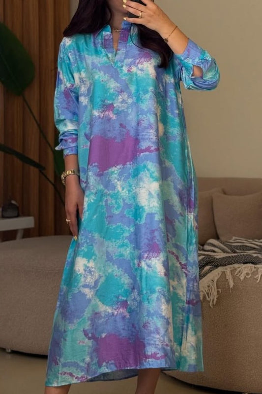 Gradient Long Sleeve Loose Long Dress