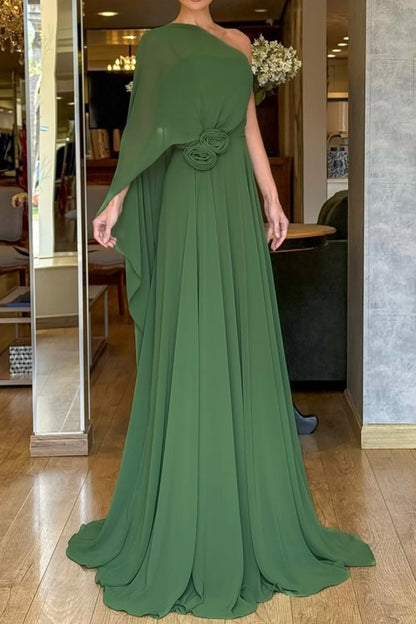 Long One-shoulder Dress With Cape