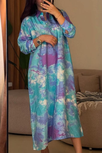 Gradient Long Sleeve Loose Long Dress