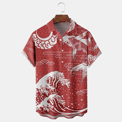 Japanese Ukiyoe Wavy Short Sleeve Hawaiian Shirt