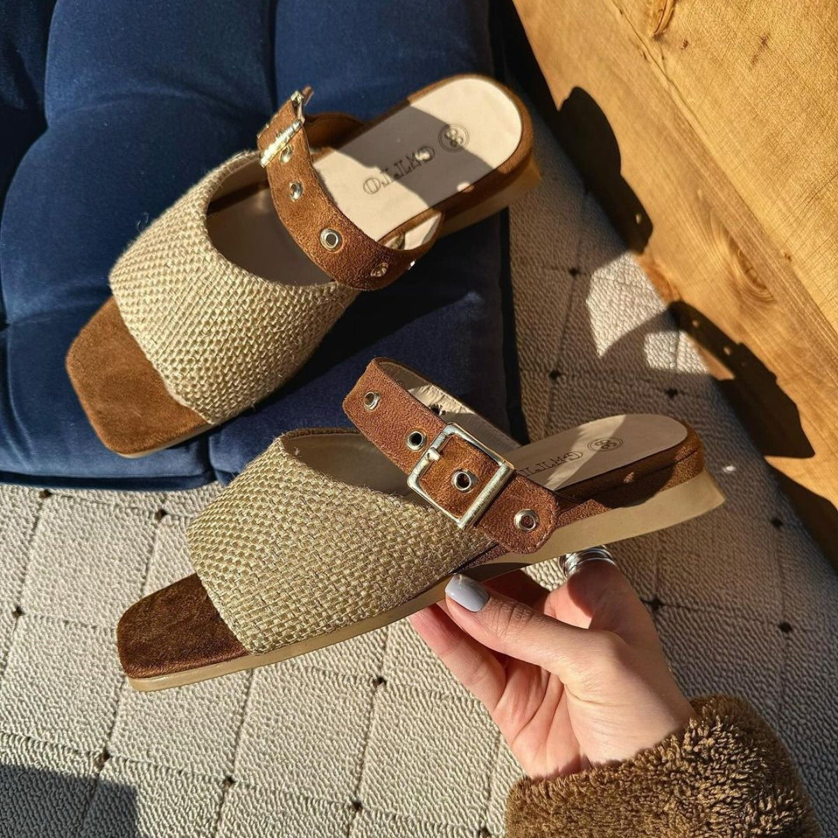 Linen Woven Buckle Sandals