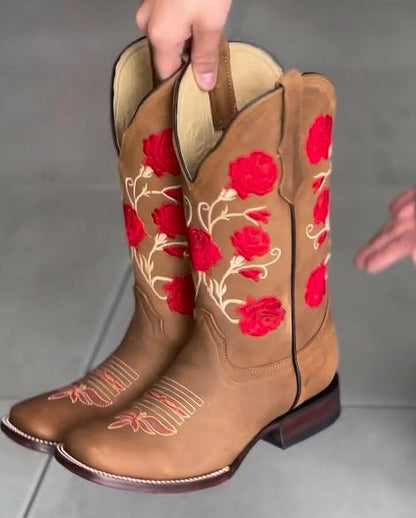 Women's Embroidered Rose Boots