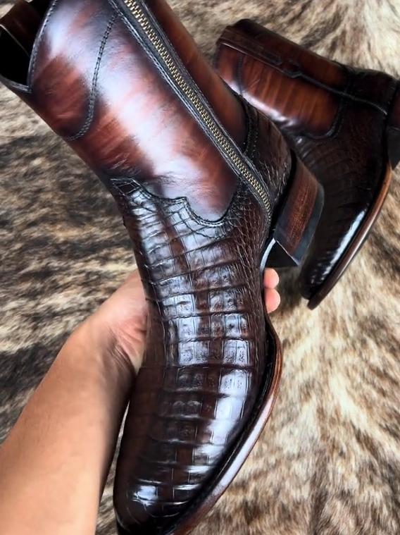 ltalian Handmade Men's Crocodile Boots