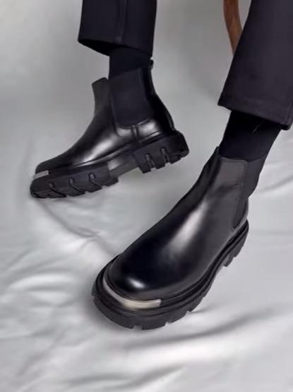 Men's New Black Leather Casual Boots