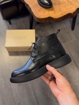 Black grained leather boots