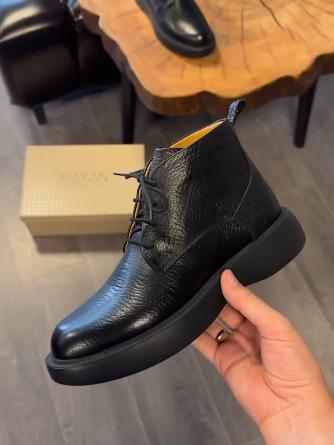 Black grained leather boots