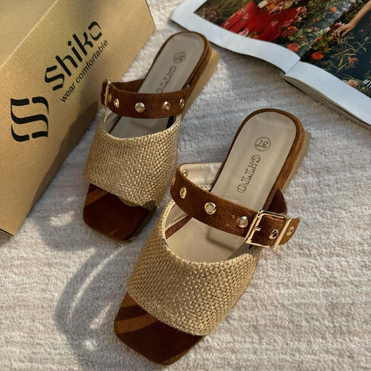 Linen Woven Buckle Sandals