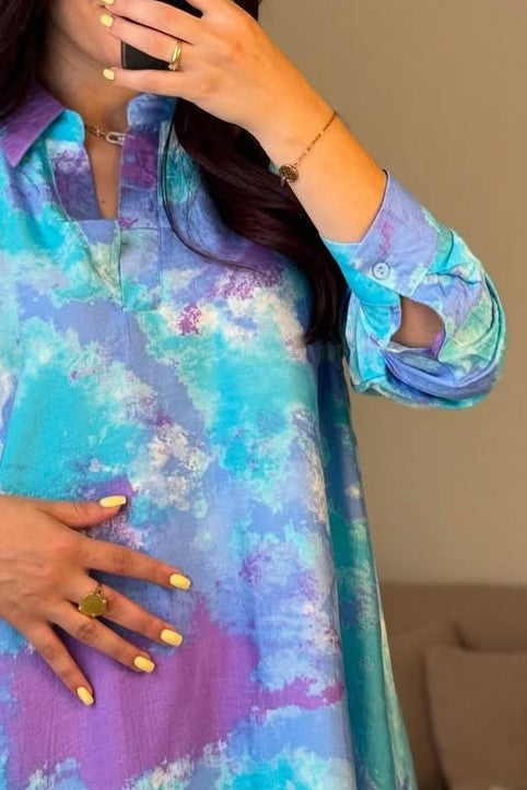 Gradient Long Sleeve Loose Long Dress