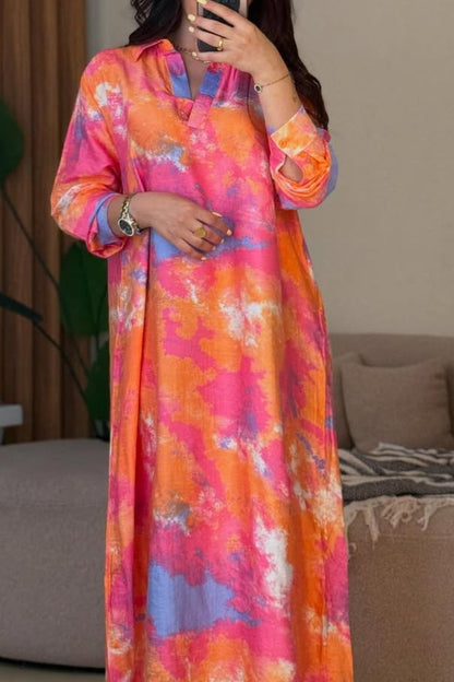 Gradient Long Sleeve Loose Long Dress